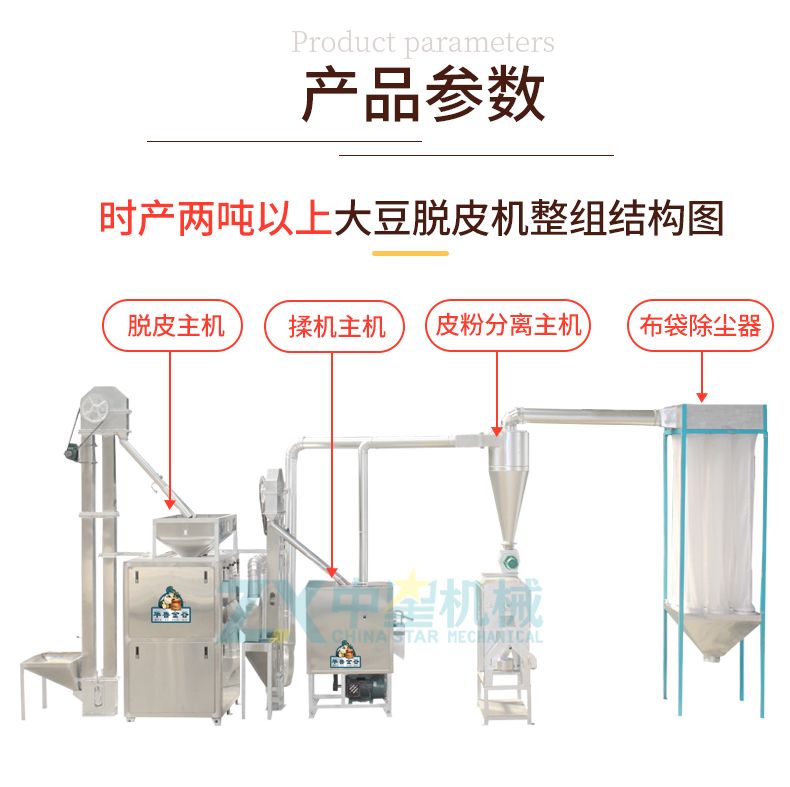 不銹鋼時產(chǎn)兩噸以上大豆脫皮機(jī)組